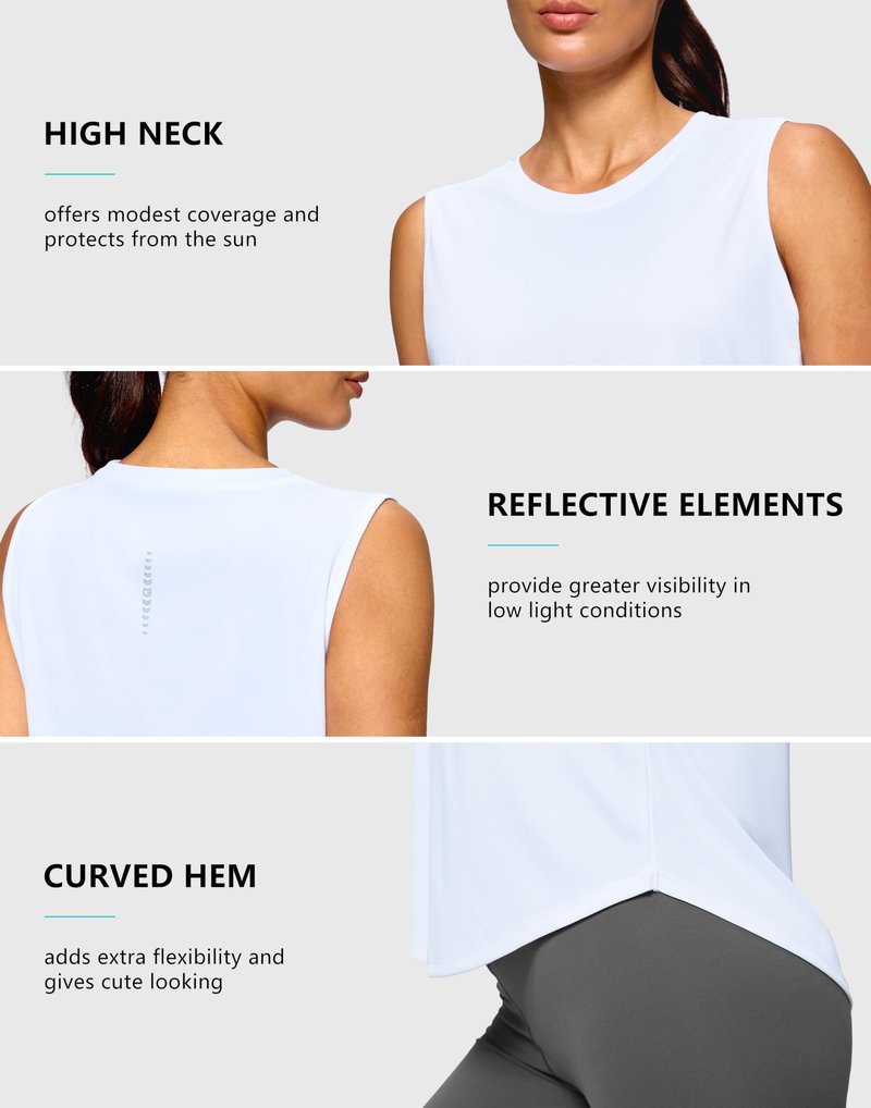 G Gradual Women's Workout Tank Tops Lightweight Sleeveless High Neck Athletic Shirts for Running Gym Tennis Pickleball, White, L