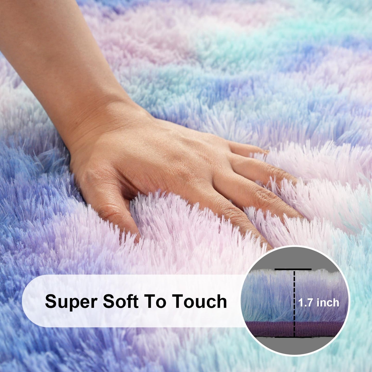 Ehayx 2x3 Rugs for Bedroom, Fluffy Area Rugs for Living Room, Small Fuzzy Shag Soft Carpet with 4 Non-Slip Adhesive Strips for Kids Boys and Girls Nursery Dorm Room Home Decor (2ft X 3ft, Rainbow)