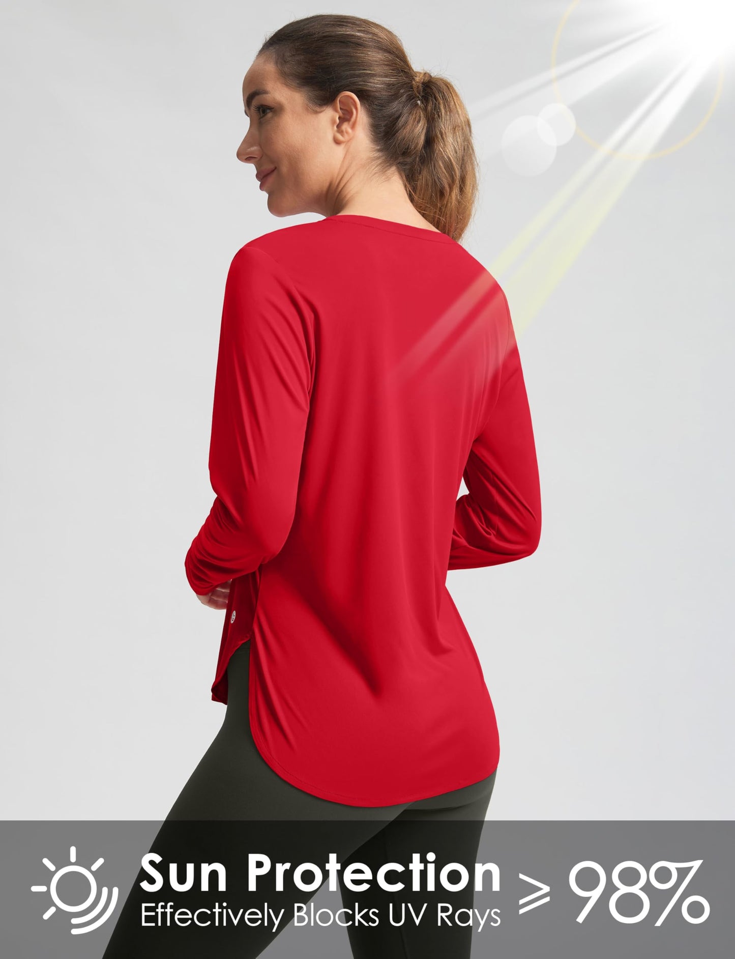Women's Sun Shirts UPF 50+ Long Sleeve UV Protection Shirt Lightweight Quick Dry Workout Hiking Tops for Women(Red,XS)