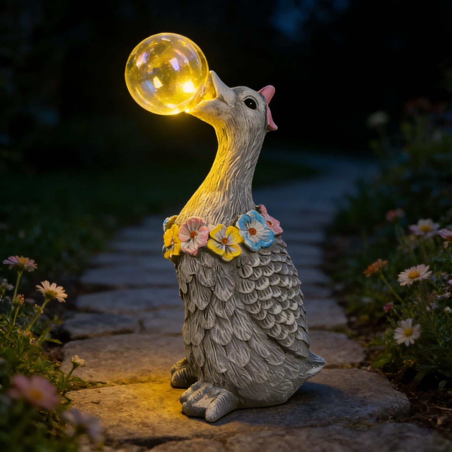 Vasesun Porch Goose Statue with Solar Bubble Light Garden Gray Figurine Decor for Yard Lawn Patio Outdoor Decorations Housewarming Gifts for Mom Grandma Women