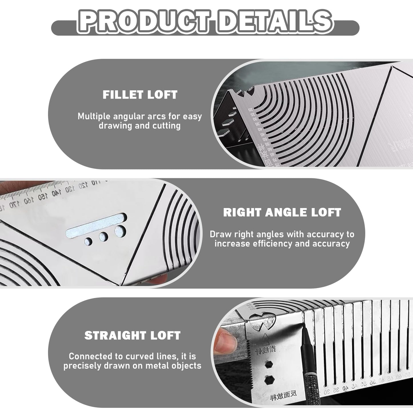 Xanadued 3 Pack Metal Marking Tool, Regla Giratoria Para Perfiles Metalicos, Precision Flex Angle and Arc Marker, Angle & Arc Marking Tool, Square Steel Pipe Bend Marking Tool