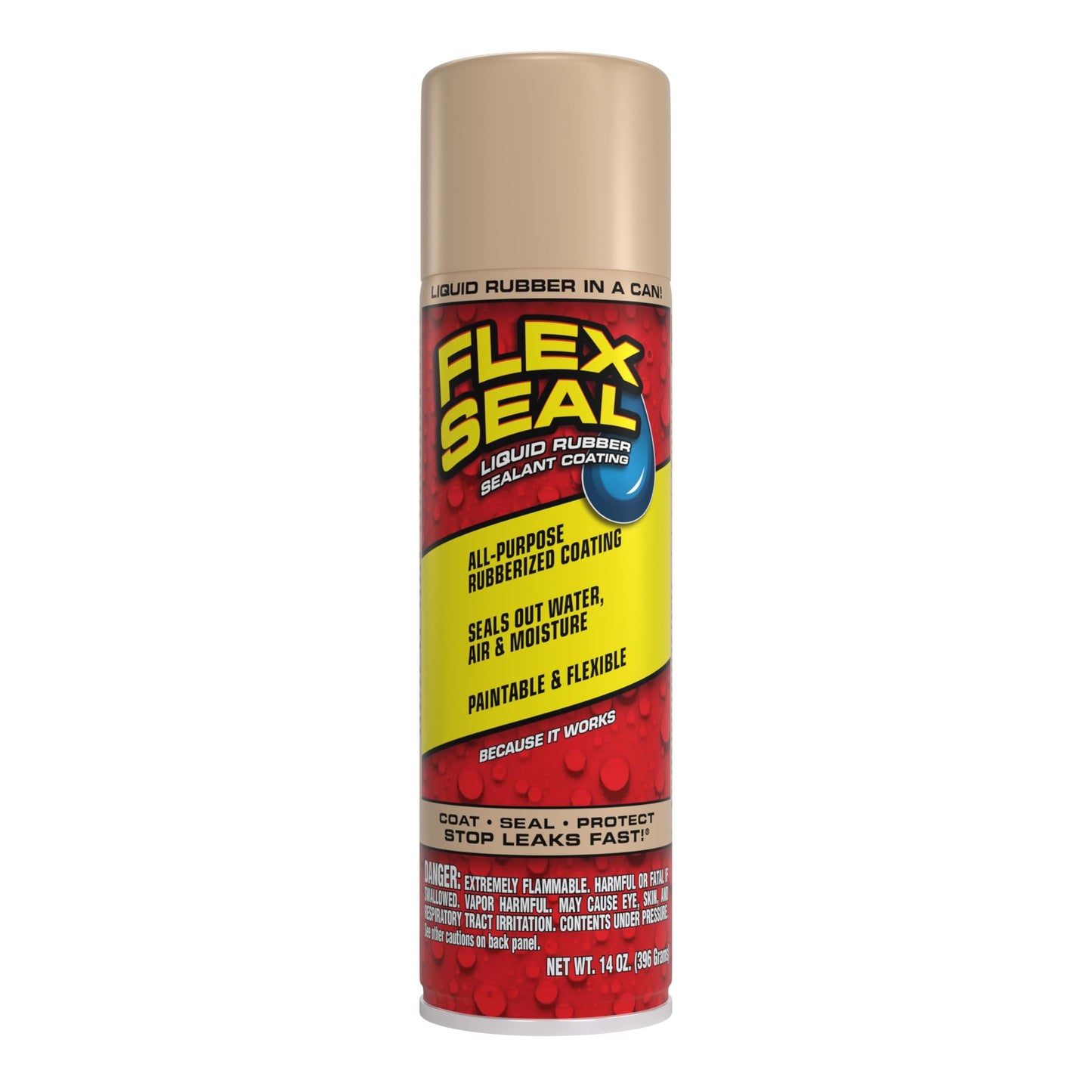 Flex Seal, 14 oz, Almond, Stop Leaks Instantly, Waterproof Rubber Spray On Sealant Coating, Perfect for Gutters, Wood, RV, Campers, Roof Repair, Skylights, Windows, and More
