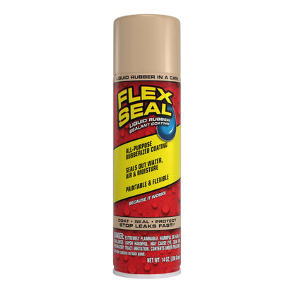 Flex Seal, 14 oz, Almond, Stop Leaks Instantly, Waterproof Rubber Spray On Sealant Coating, Perfect for Gutters, Wood, RV, Campers, Roof Repair, Skylights, Windows, and More