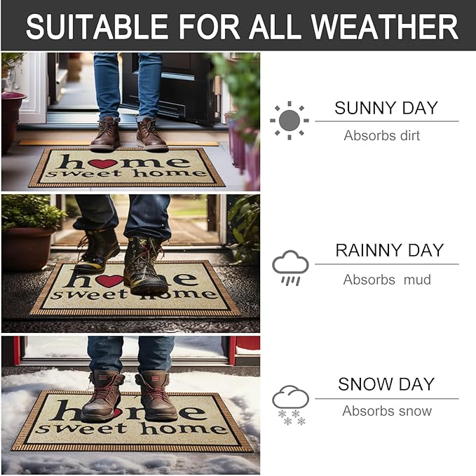 CHICHIC Welcome Door Mat 17x 30 Inch Front Doormat Outdoors for Home Entrance Outdoors Mat for Outside Entry Way Doormat Entry Rugs, Heavy Duty Non Slip Rubber Back Low Profile, Simple Home
