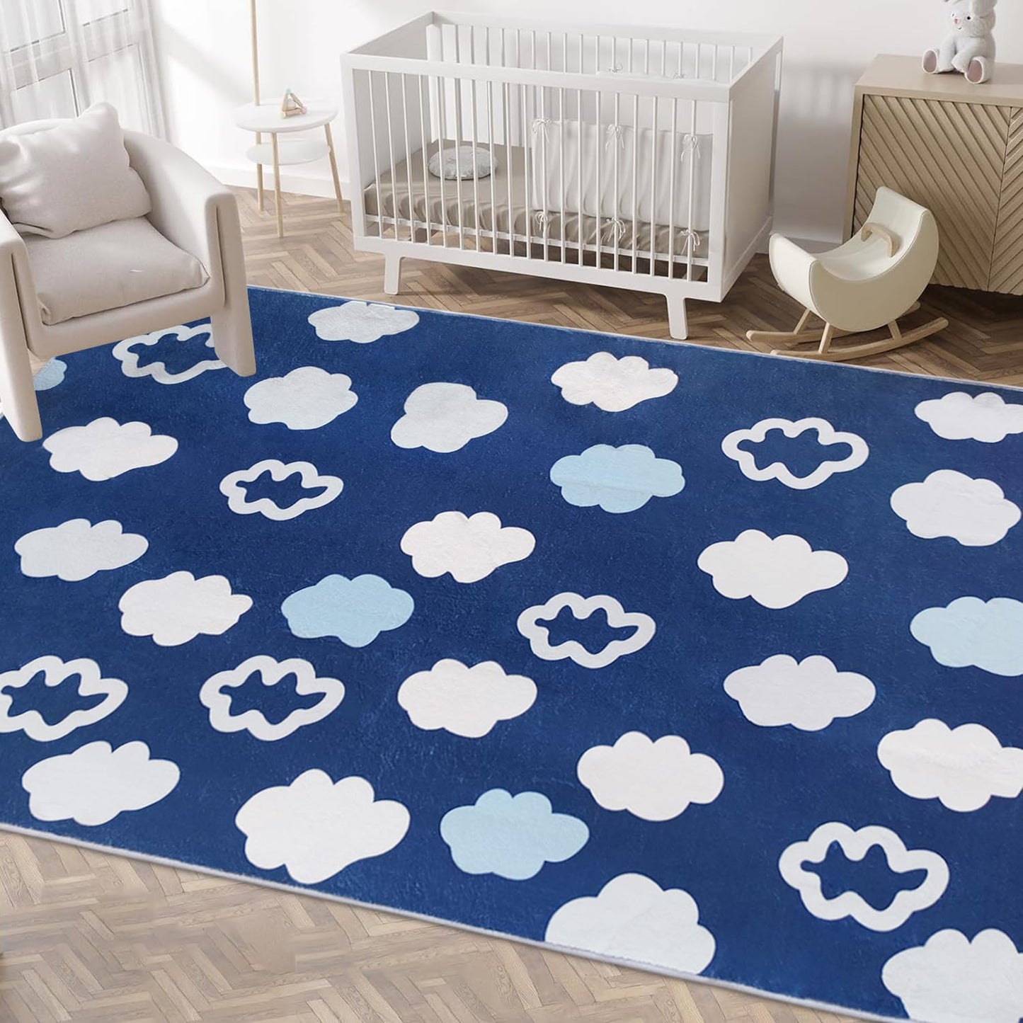 Poowe Lovely Clouds Kids Rug 4'x6',Washable Non-Slip Living Room Carpet Vivid Clouds Accent Rug Soft Low Pile Throw Mat Indoor Low Pile for Bedroom Playroom Décor