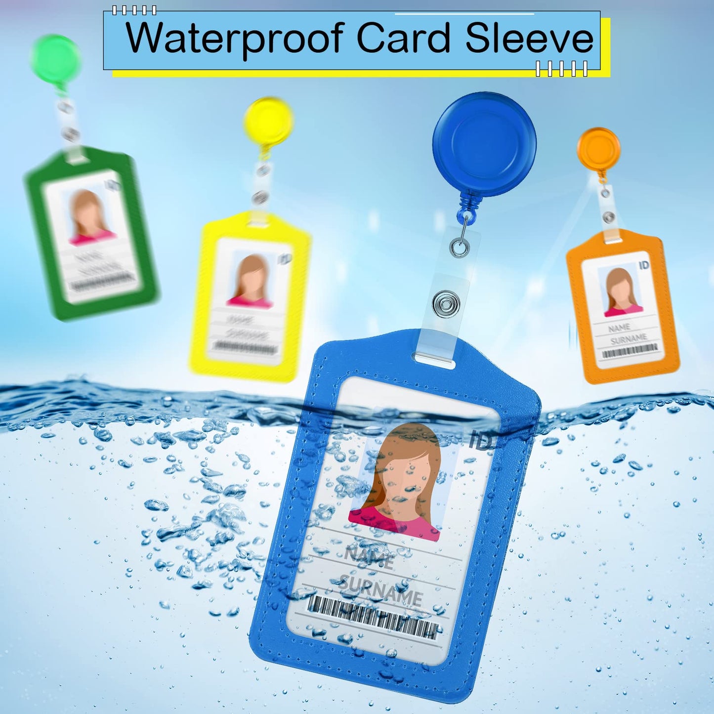 60 Sets Retractable Badge Reels, PU Leather Name Badge Holder, Multicolor ID Holder Key Card Holder Vertical ID Badge with Reel Clip for Office Business Worker Teachers Students Nurses Doctor
