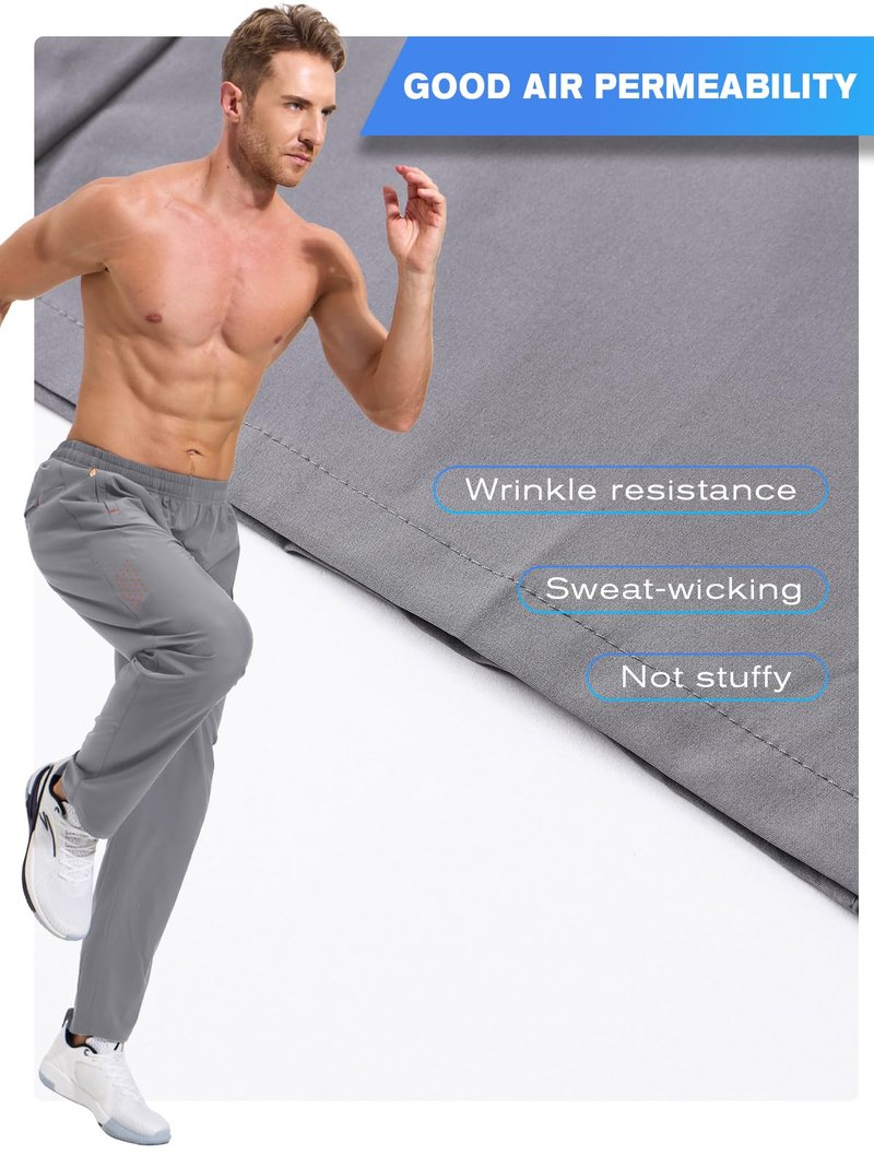 ZENGVEE Sweatpants for Men Athletic with Zipper Pockets Workout Sweat Pants Lightweight for Jogging Gym Running Track Exercise Moisture Wicking Training Lounge Open Bottom 3039 LightGray L