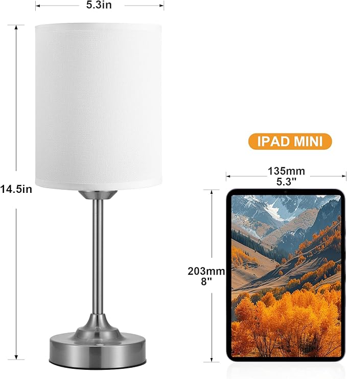 Touch Control Cordlss Table Lamp, USB-C Rechargeable Lamp with Stepless Dimming, 4000mAh Battery Operated Bedside Lamp for Bedroom, Living Room, Night Light & Emergency Lighting, Silver, 1 Pack
