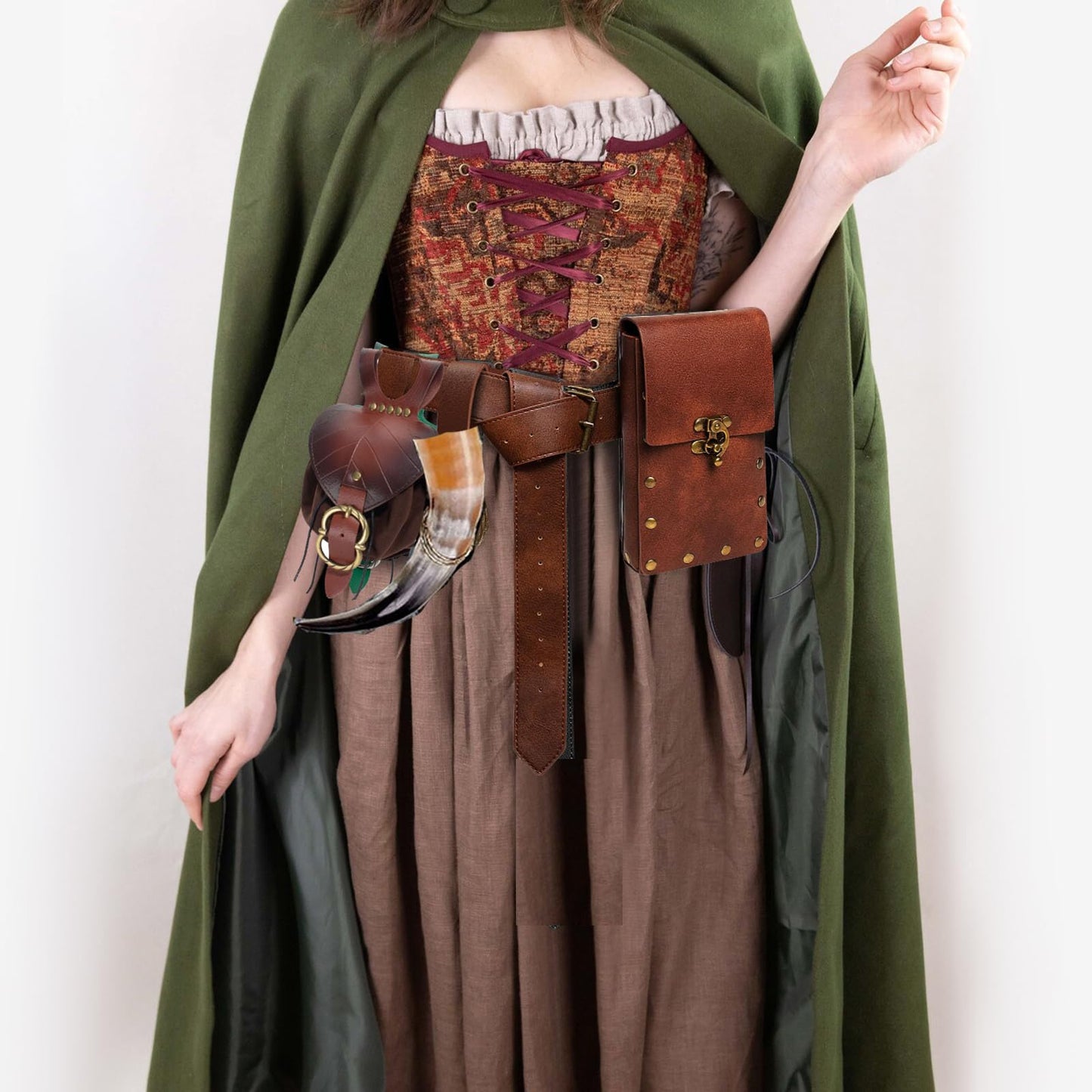 Belt Pouch Waist Bag Fanny Pack Steampunk Phone Holder Medieval Bag Leather Belt Renaissance Cosplay Costume Accessories (Leaf Brown)