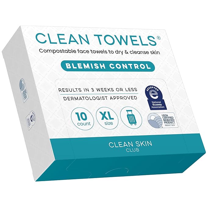 Clean Skin Club Blemish Control Clean Towels® XL, Travel Pack, Face Towels