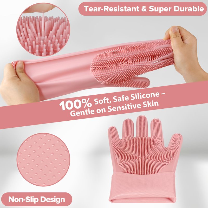 Augwind 6PCS Pet Grooming Kit for Dogs, Cats and Horses | Dog Washing Gloves | Cleanroom Gloves | Dog Bath Brush | Dog Bath Gloves | Dog Shampoo Brush | Dog Bath Supplies (Light Pink)