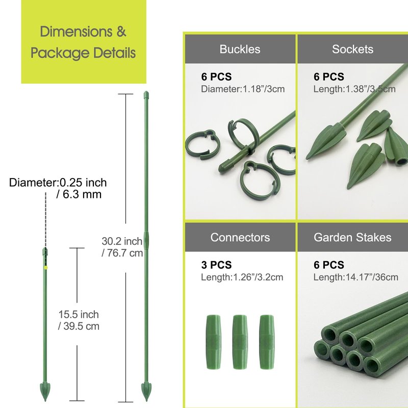 RIFNY Plant Stakes for Indoor Plants, 14 Inch Plant Support Stakes with Clips, Tall Adjustable Plant Sticks for Indoor Monstera Tomato Orchid Potted Plants Flower (6 PCS, Green)