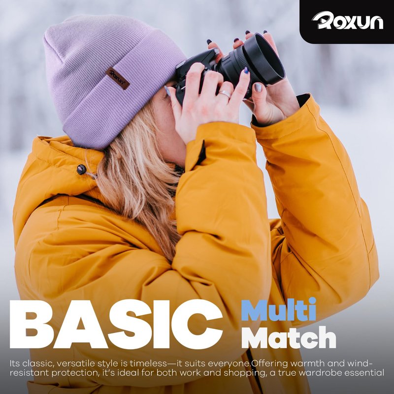 ROXUN Beanie for Men/Women Winter Hat Knit Cuffed Soft Warm Unisex Skull Stocking Cap Black