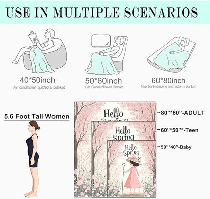 Spring Blossom Fleece Blanket - 40x50in Cute Girl in a Pink Dress Throw Blankets,Soft Cozy Lightweight, Ideal for Bed Living Room Home Whimsical Decor and Kids Women Gifts