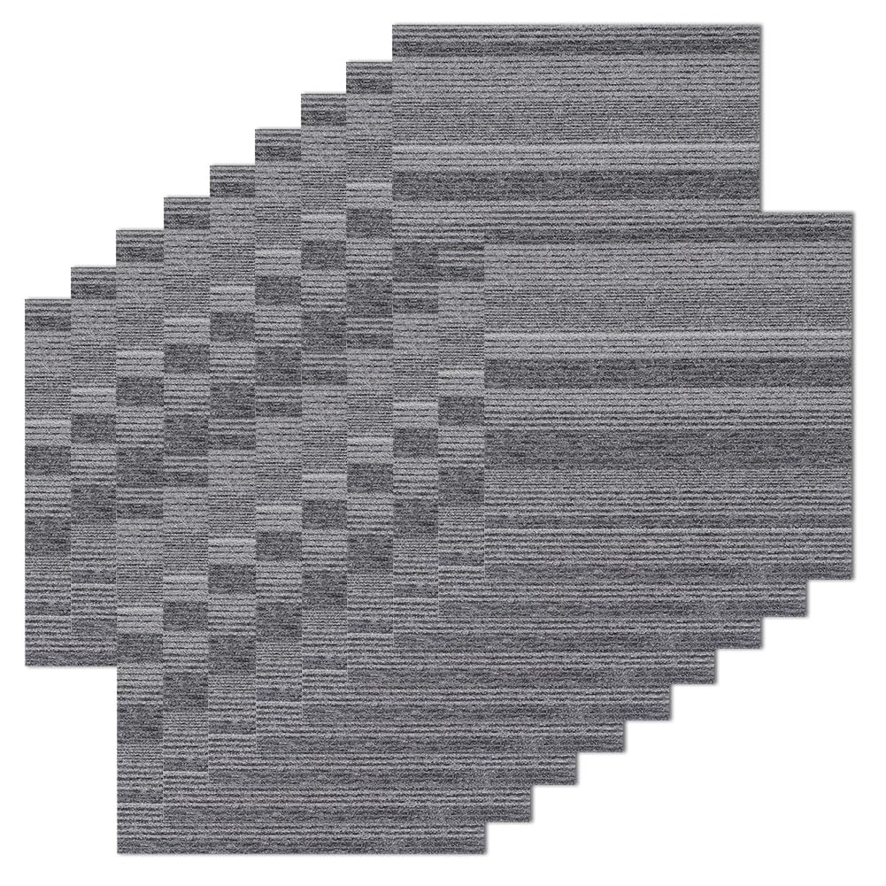 SUWUYUE Commercial Carpet Tiles 24"x 24" Reusable Squares, 18 Tiles 72 Sqft Non-Slip Gray Stripe Pattern Loop Pile Seamless DIY Flooring for Office Business Residential Spaces