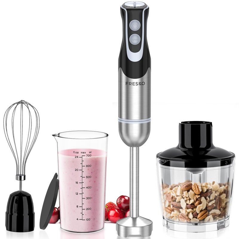 Immersion Blender Handheld, Stainless Steel Hand Electric Stick Mixer with 12-Speeds & Turbo Mode, Powerful 500W Emulsion Blender with Beaker, Chopper & Whisk for Smoothie, Puree, Baby Food