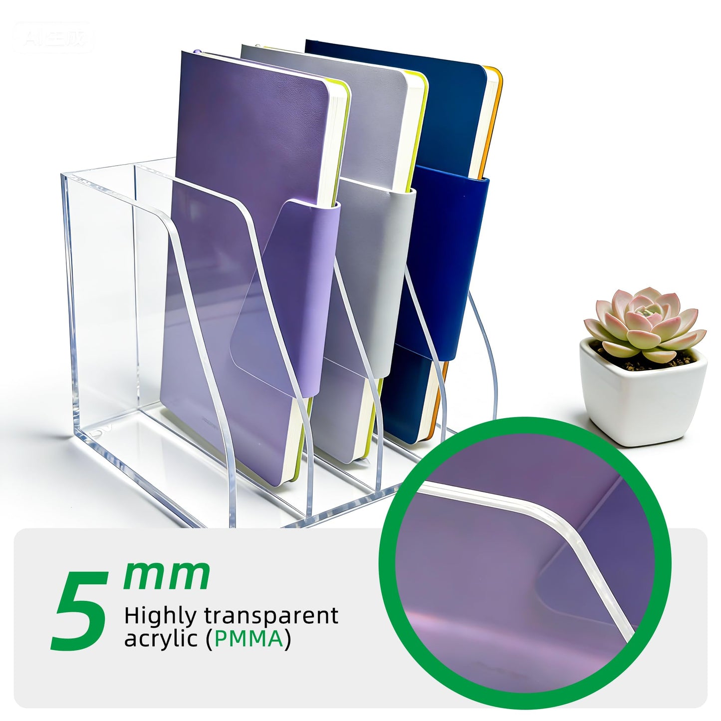 AIDIMOO Acrylic Magazine File Holder, 4 Vertical Compartments Desk Document Sorter Organizer, Clear Folder Rack Binder for Office, Documents, Tablets, Magazines, Books – Home/Classroom Rack