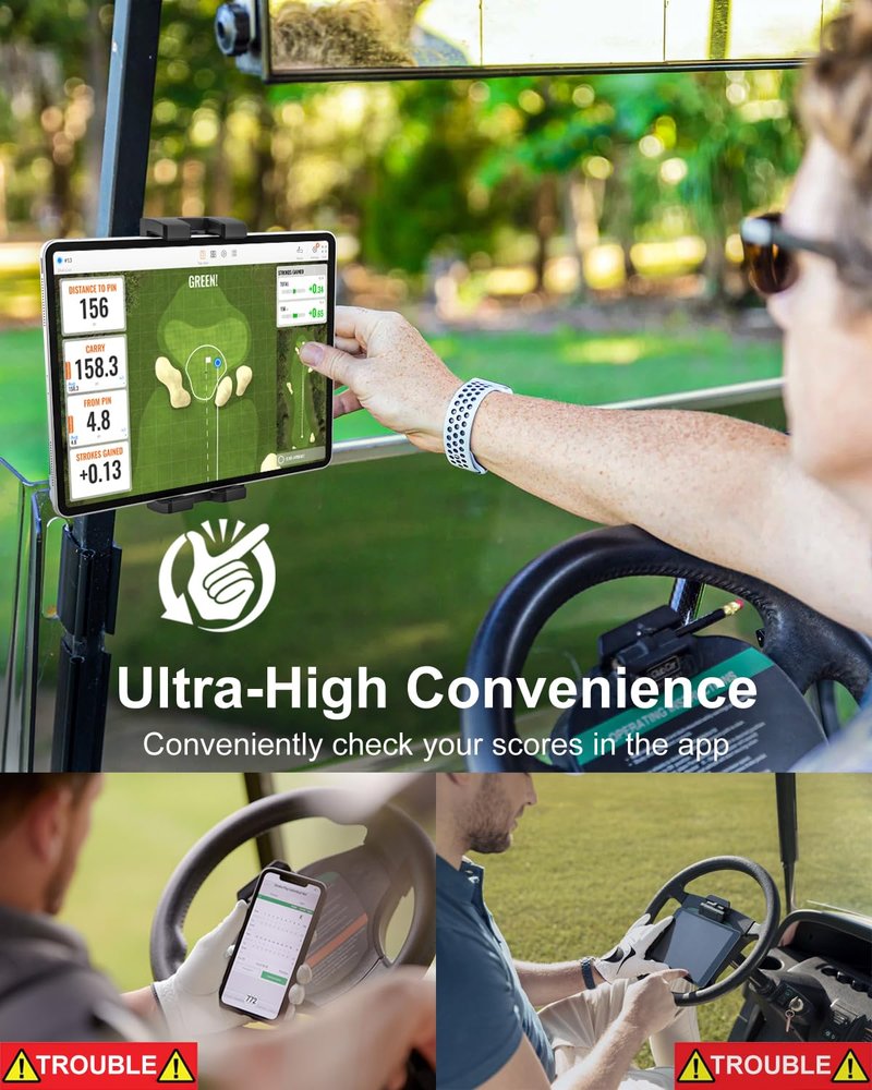 GDZN Golf Cart Tablet Holder, 360° Rotatable Metal Square Pole Clamp for EZGO/Club Car/Yamaha/Icon, Heavy Duty Anti-Shake Mount Fits iPad Pro Air Mini, Galaxy Tab, Z Fold, Fire HD 4-13'' Devices