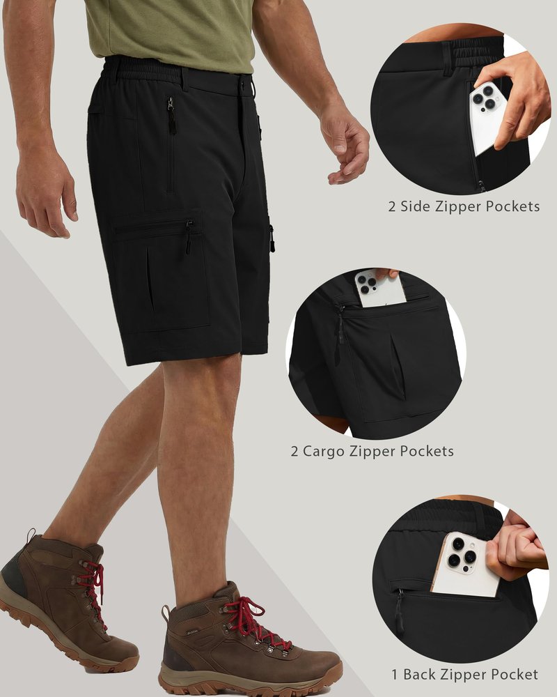 COOFANDY Men's Hiking 9" Cargo Shorts Lightweight Outdoor Shorts Quick Dry Golf Camping Casual Fishing with 5 Zipper Pockets