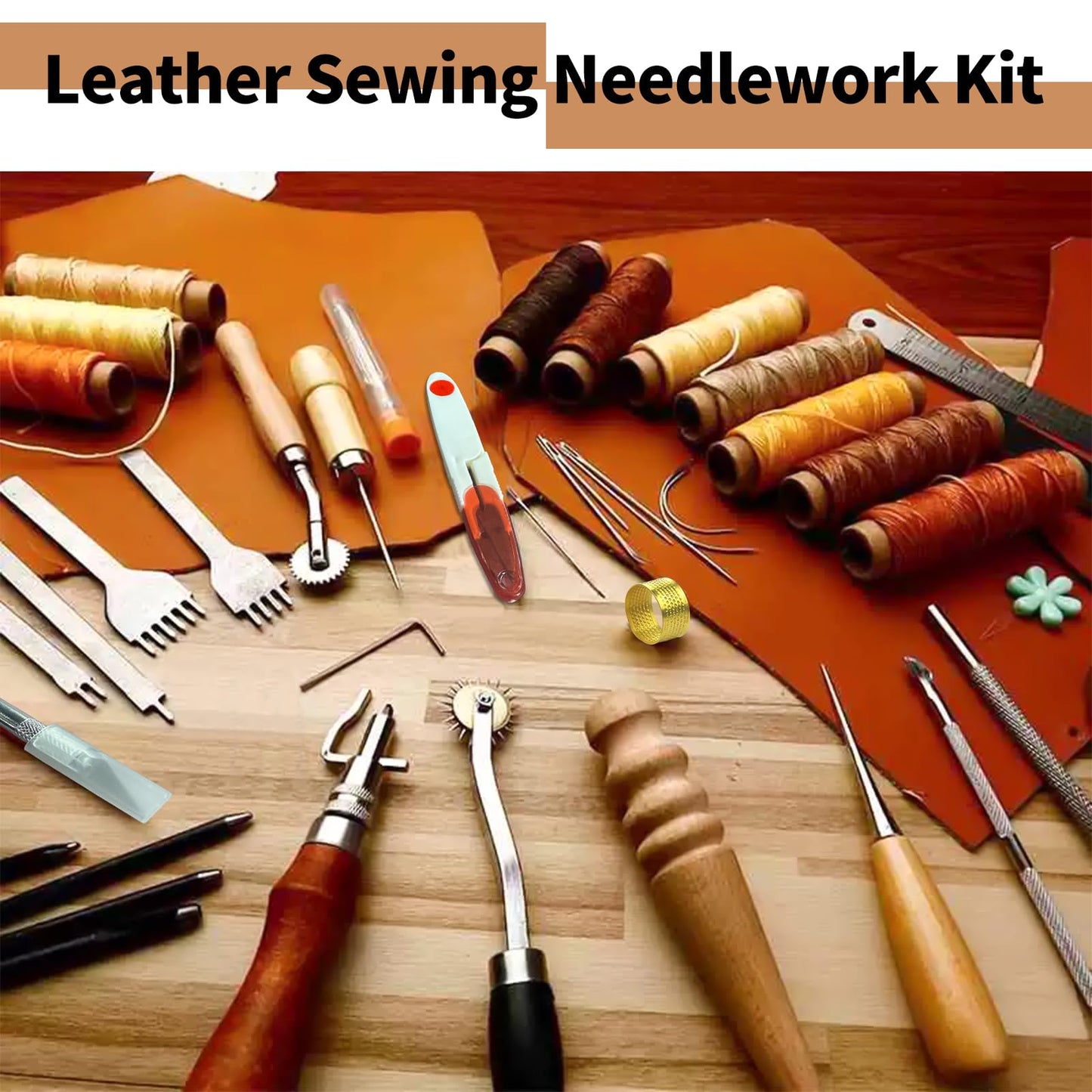FNV Leather Sewing kit, Leather Stitch with Waxed Thread, Needles, Awls and Hand Stitching Tools. Suitable for Adults DIY Gifts, Home DIY Work.