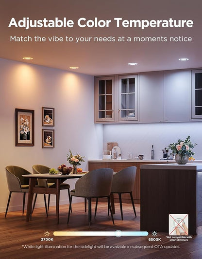 Govee Smart Recessed Lighting 6 Inch, Matter RGBIC LED Recessed Light Work with Alexa, Google Assistant, Dimmable 1100LM Canless Downlight with Junction Box for Living Room, Bedroom, Kitchen 4 Pack