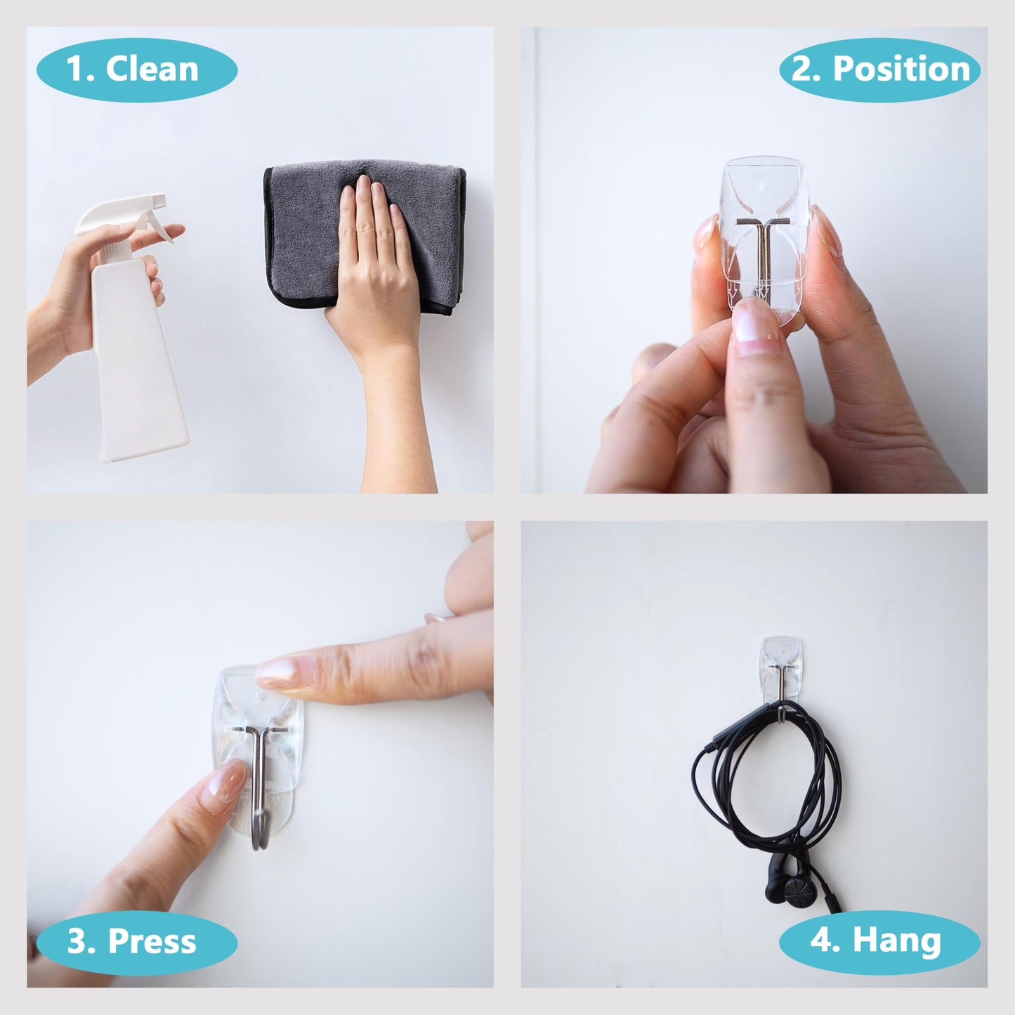 MOVELYST 60 Small Hooks+80 Removable Strips, Clear Wire Hanger Hooks, Damage-Free Utility Hooks, Heavy Duty with Adhesive Strips, No Tools Wall Hook for Hanging, Value Pack