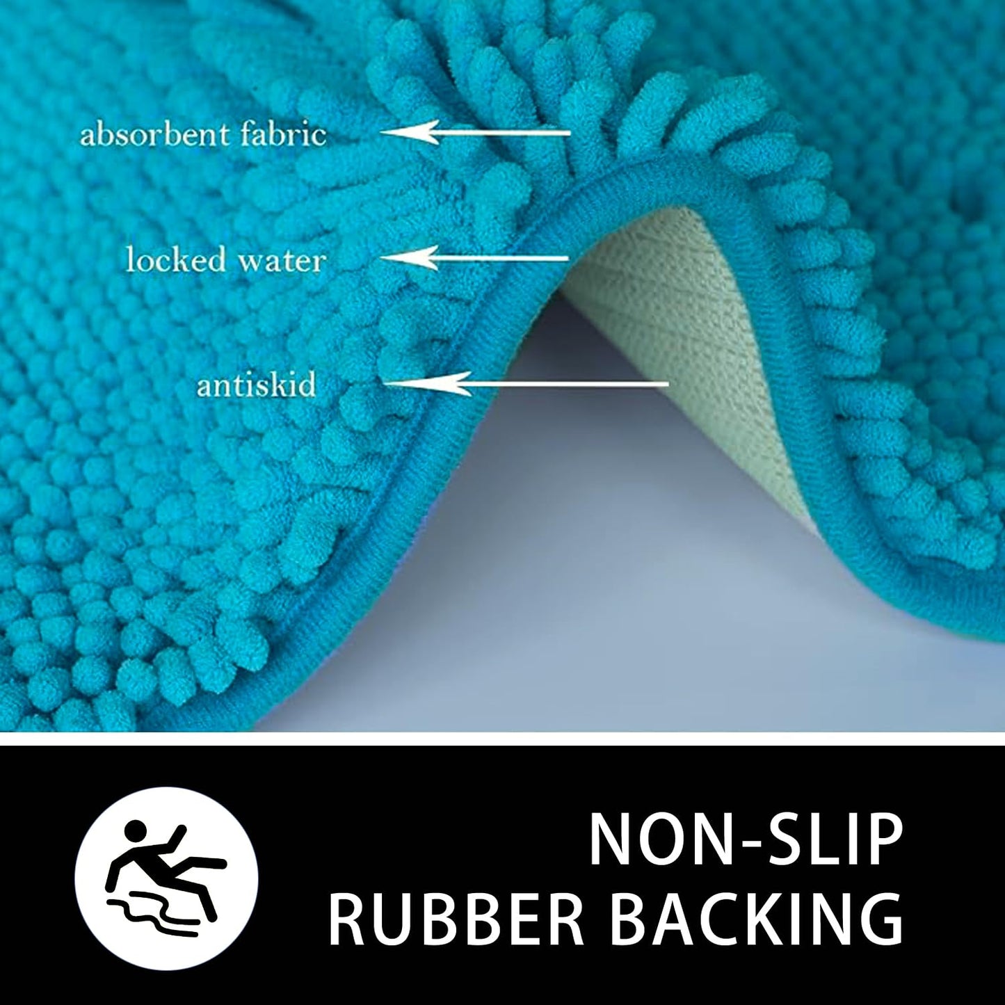 AINAHYVA U-Shaped Toilet Rug, Chenille Contour Bathroom Mat, Non-Slip PVC Backing, Machine Washable, 20x20, Aqua Blue