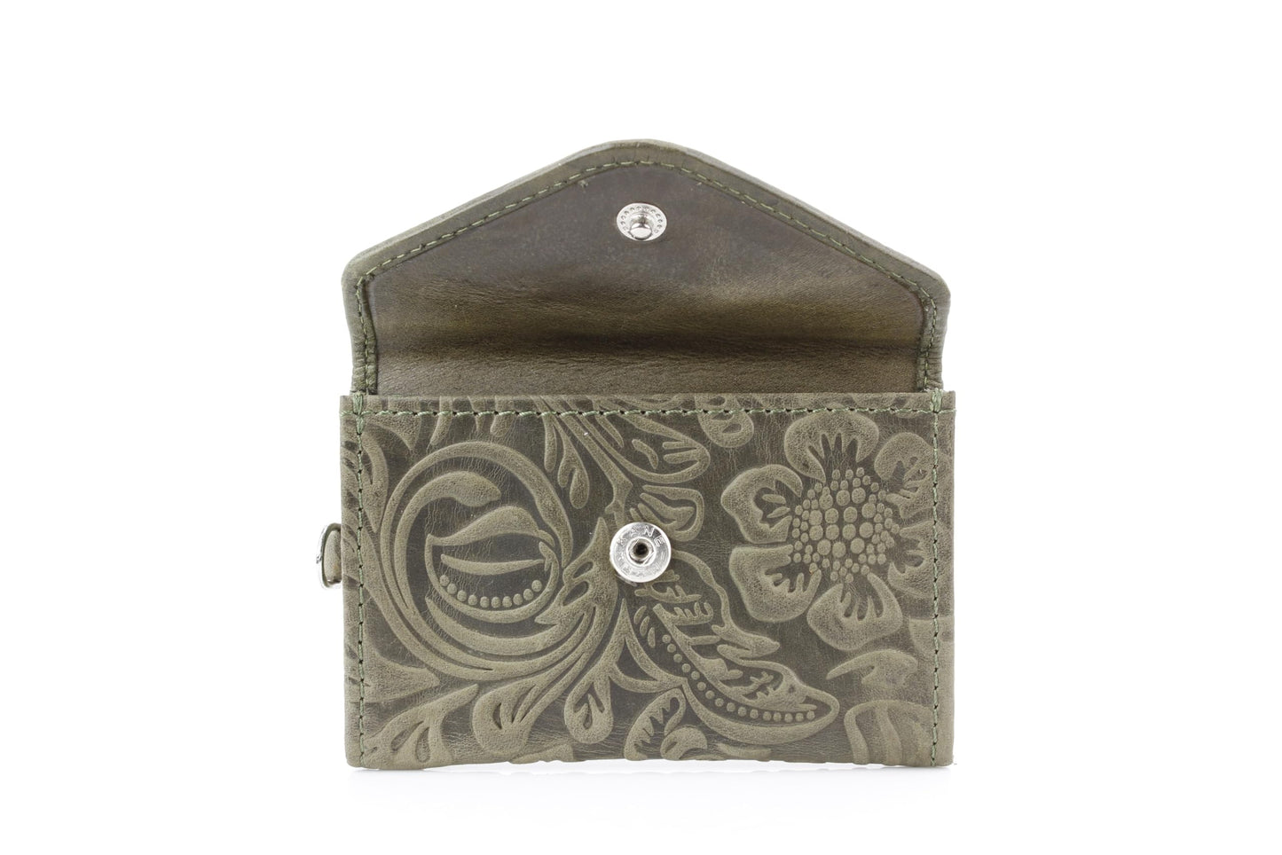 American Bison Small Floral Filigree Wristlet for Women – Compact Card Holder Wallet with Wrist Strap – Minimalist Clutch for ID, Credit Cards & Essentials (Green)