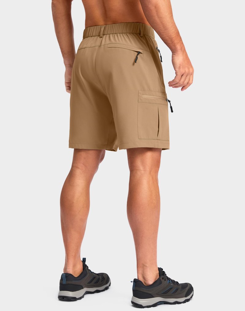 Pudolla Men's Hiking Cargo Shorts Lightweight 7" Travel Casual Shorts for Men Golf Work Outdoor with 5 Zipper Pockets(Dark Khaki Small)