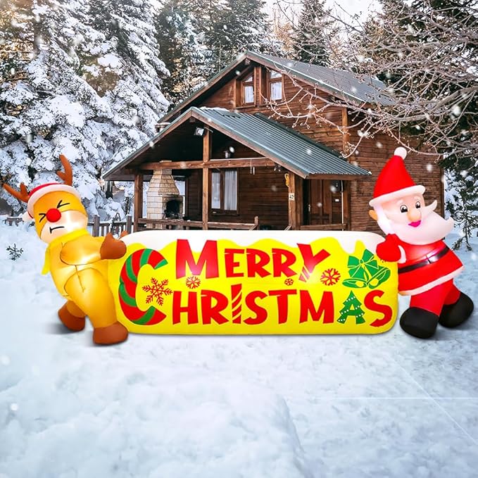 KOOY 10FT Christmas Inflatables Outdoor Decorations Santa and The Deer,Blow up Yard Decorations with LED Light Up for Xmas,Outdoor Christmas Decorations for Yard Holiday Party Garden Lawn Décor