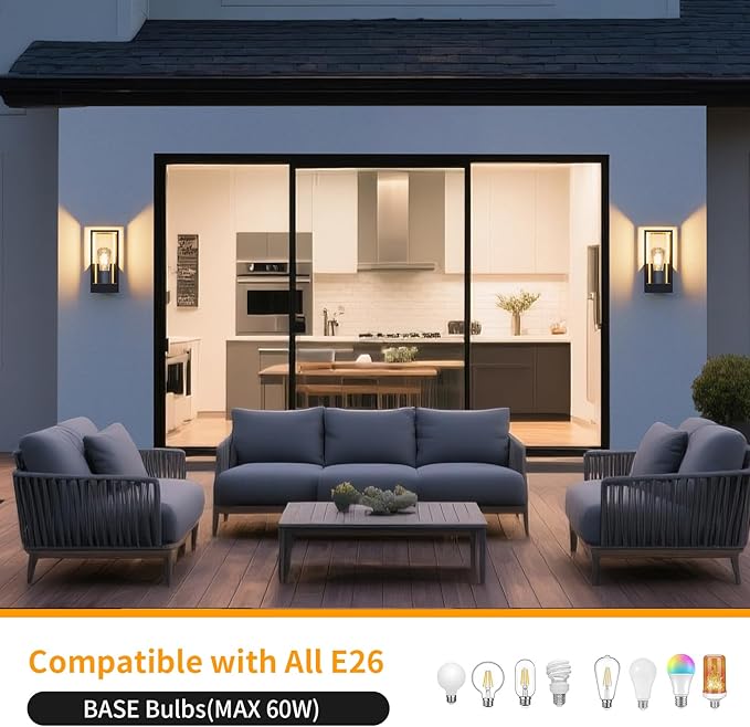 Outdoor Light Fixture Wall Sconce, Anti-Rust Porch Lights, Aluminum Exterior Lighting fixtures, Waterproof Wall Sconce Lantern Lamp,Patio, Garage, Doorway, Entryway