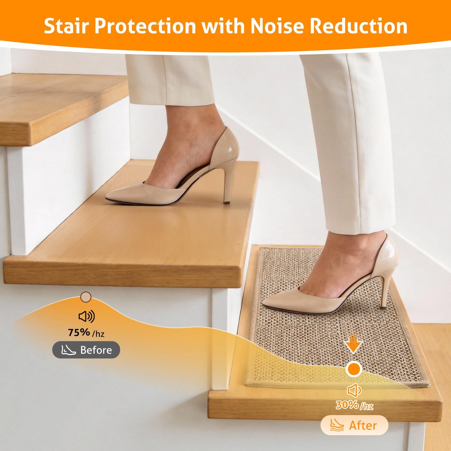 WICHEMI Stair Treads for Wooden Steps Indoor, 9"x30" Peel and Stick Stair Treads Non Slip 15 Pack Carpet Stair Treads with Reusable Adhesive for Dogs Kids Elder, Beige