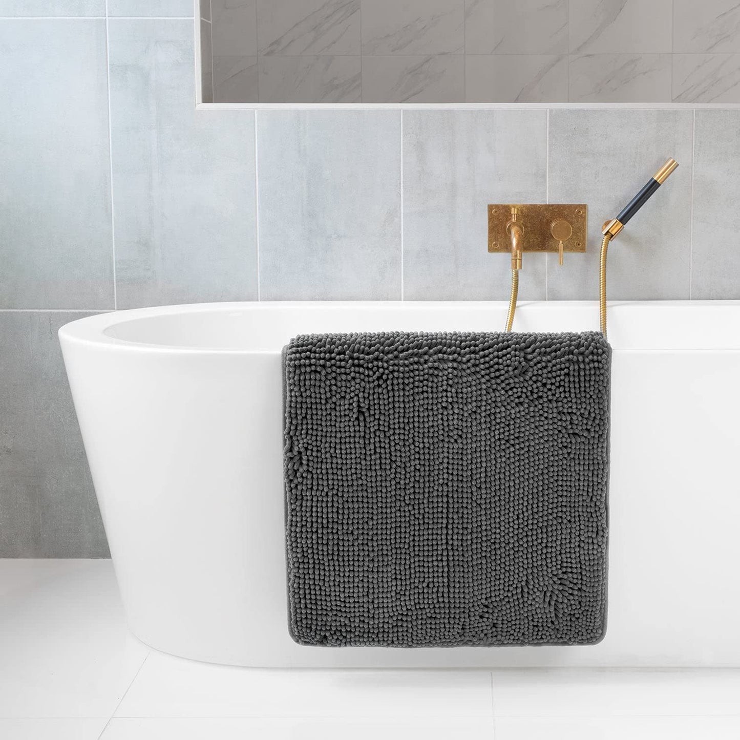 Tafts Bathroom Rugs, Extra-Thick Memory Foam Bath Mat, Ultra-Soft Chenille Microfiber, Highly Absorbent, Machine Washable, Shaggy Bath Mats for Bathroom, Non-Slip (21"x32") Space Grey