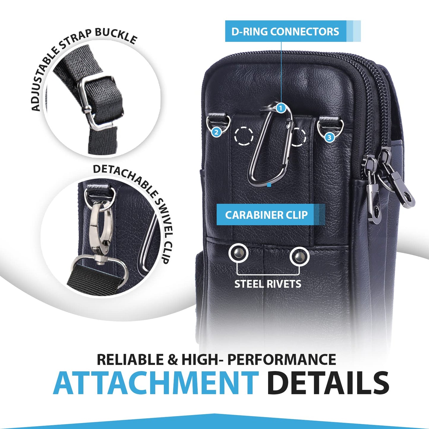 Hengwin Leather Vertical Men Cell Phone Holster Wallet Case with Belt Clip Travel Messenger Bag Waist Pouch Crossbody Purse Fit for iPhone 17 Pro Max 15 Pro Max Samsung Galaxy S25 Ultra Note 9 (Black)