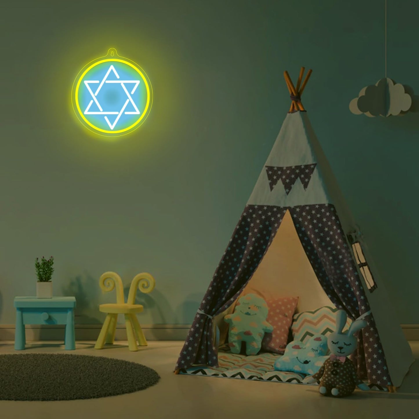 Attivolife Jewish Star Neon Sign, Star of David Hanukkah Decoration for Wall, Chanukah LED Lamp USB Power, Family Guardian Birthday Gifts for Women, Housewarming Gifts