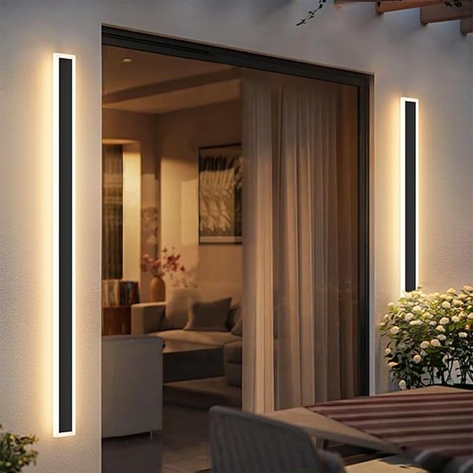 Aipsun 2 Packs Porch Wall Lights 56.3inch Long Strip Modern Outdoor Wall Light Fixture, Black Wall Mount Lighting Sconce Exterior Lights Wall Sconce 3000K for House Living Room Corridor