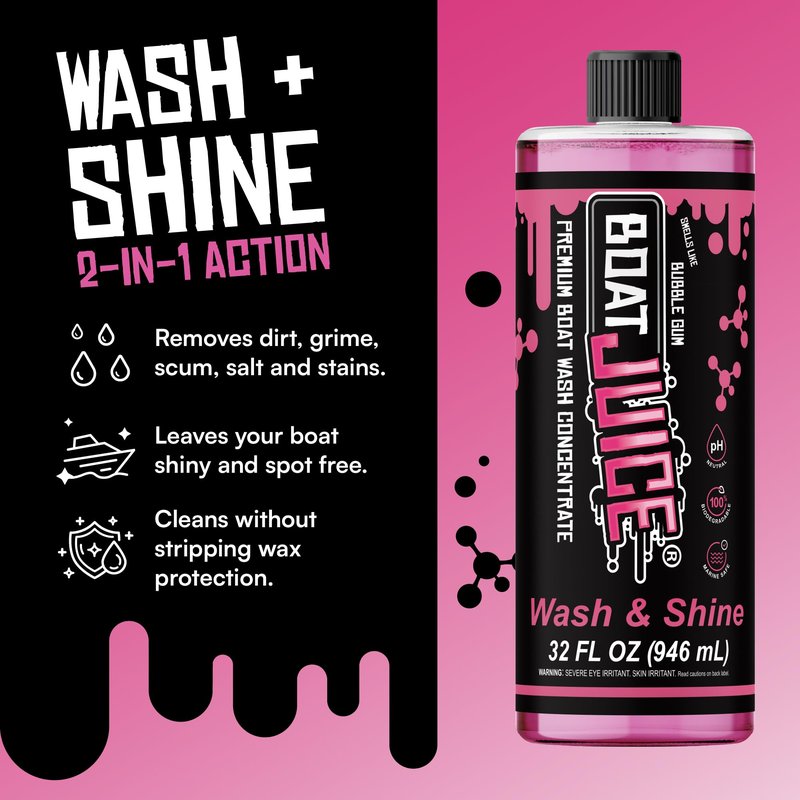 Boat Juice Boat Wash Kit | pH Neutral Soap Boat Cleaner | HydroSuds Sprayer, 2in1 Wash Mitt, XL Microfiber Towel | Bubble Gum Scent | Marine Detailing & Cleaning | Made in USA (32oz)