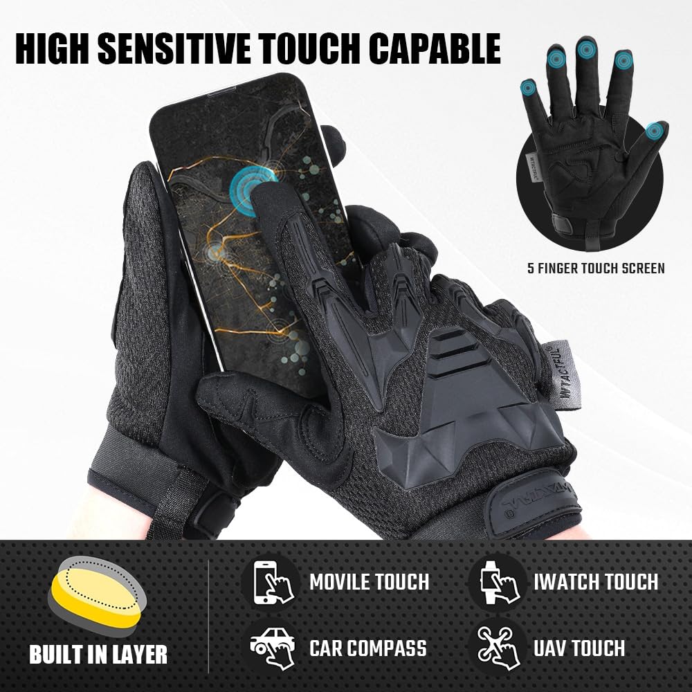 WTACTFUL Rubber Guard Tactical Gloves for Men Full Finger Protection Airsoft Paintball Hunting Hiking Bicycle Cycling Motorbike Motorcycle Black L