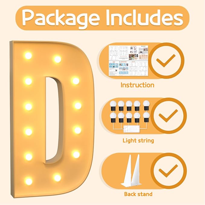 Marquee Letters 4 Feet Tall Large Light Up Letters D Happy Birthday Decorations Wedding Engagement Party Decor Yellow Light Birthday Decorations Balloon Arch Kit Foam Sign D