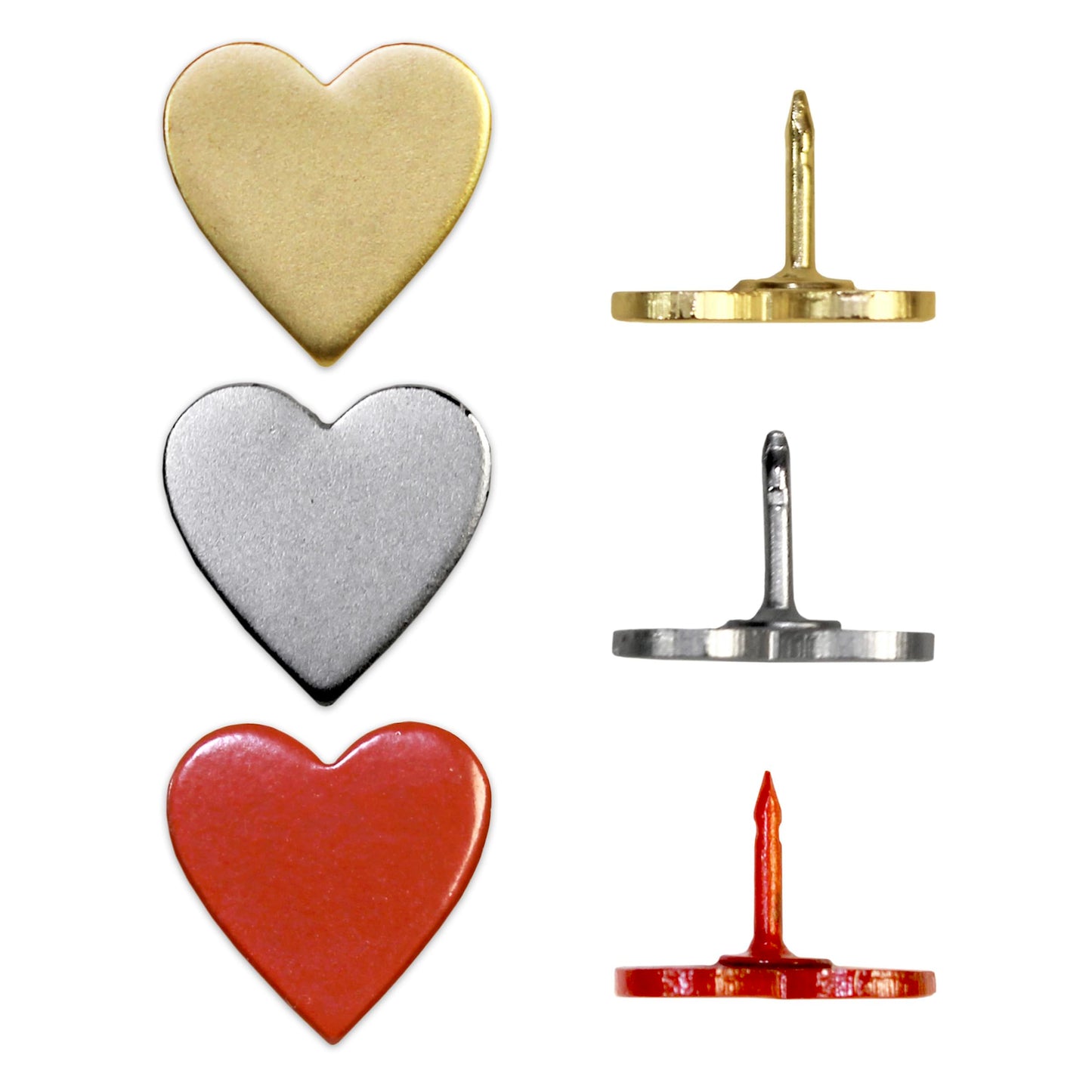 Big Gold Heart Push Pins - Large Gold Metal Heart Map Pins - for Cork Board, Maps, or Lapel Pin Use - Designed in USA - Set of 20