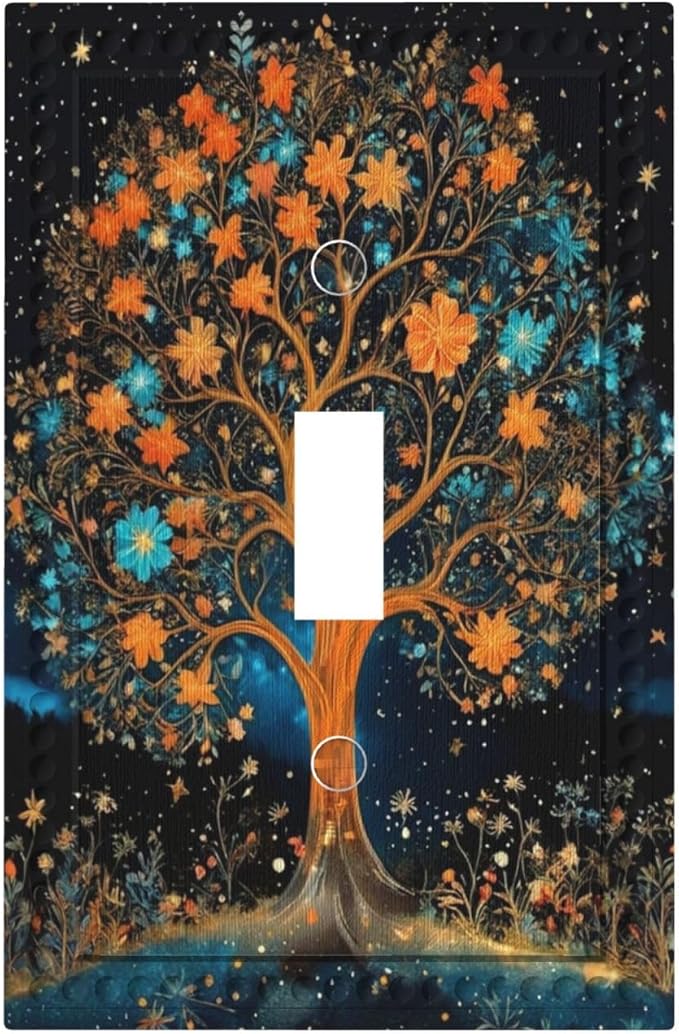 Magical Life Tree in Night Sky Light Switch Covers 1 Gang Single Toggle Wall Plate Decorative Switchcover Electrical Switchplate for Country Living Decor