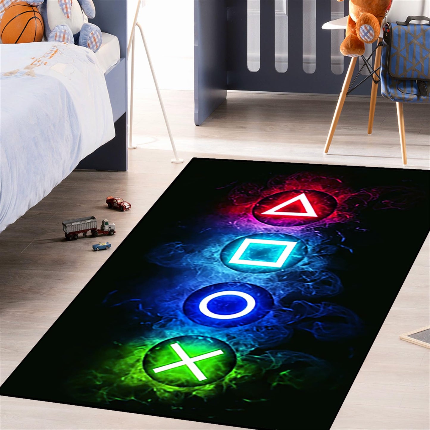 Gaming Area Rugs for Boys Cool Game Style Bedroom, Gamer Rug Boys Room Decor, Video Games Bedroom Carpet for Teens, Controller Gamepad Player Standing Throw Doormats Yoga Mat Black