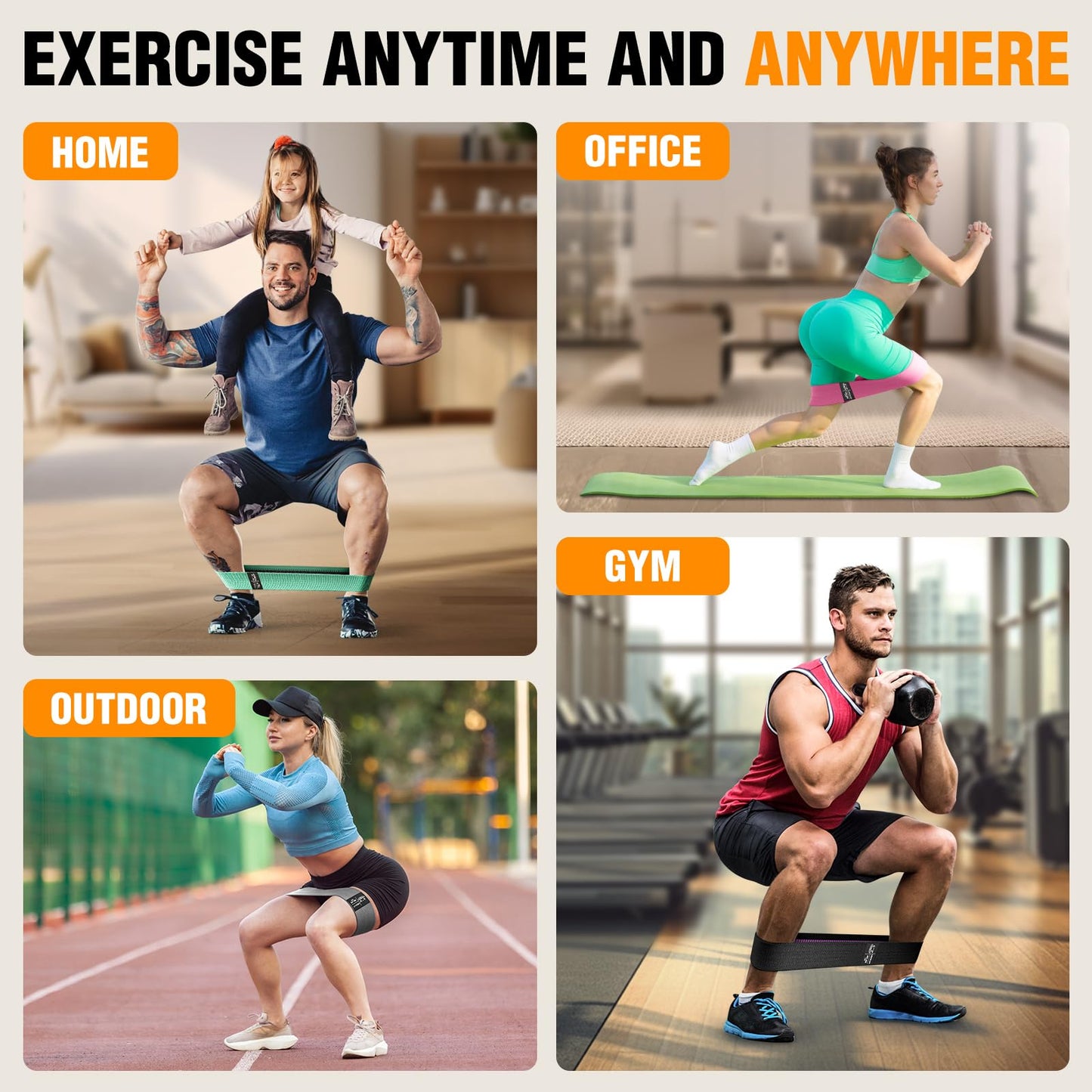 Fabric Resistance Bands for Working Out - Exercise Bands for Women and Men, Booty Bands for Legs and Glute, Yoga, Pilates, Rehab, Fitness and Home Workout