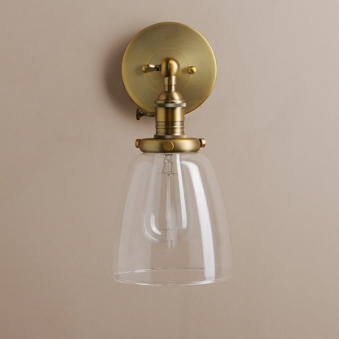Pathson Loft Vintage Wall Light Dia 5.6" Wall Lamp with Oval Clear Glass Shade Design Vintage Industrial Home Wall Light Metal Base Cap Fixture Flush Mount Wall Sconce Lights (Brass)