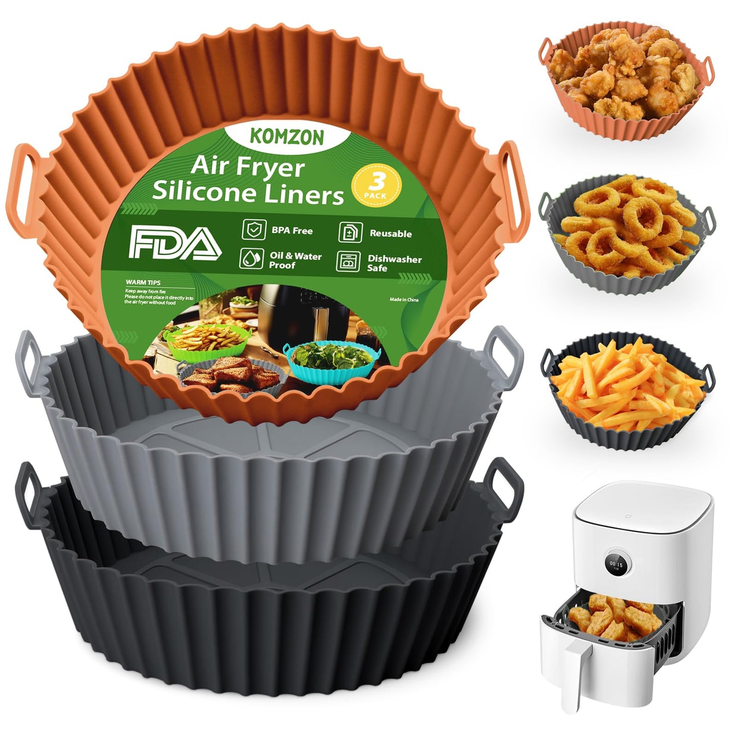 3 Pack Air Fryer Silicone Liners, 8Inch Airfryer Liners, AirFryer Basket Liner, Reusable Food Grade Air Fryers Basket Pots Oven Liner Baking Tray, Air Fryer Silicone Mat Accessories Kitchen