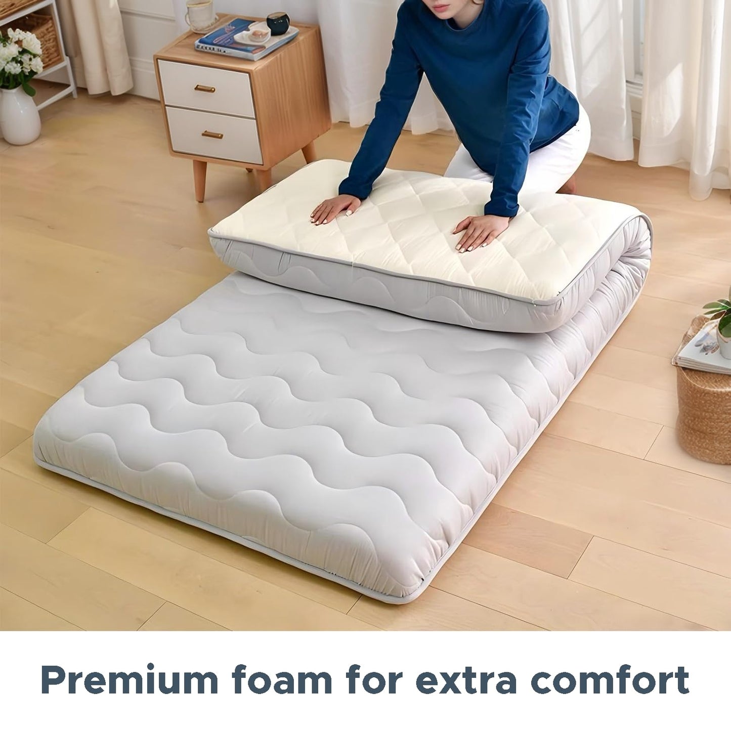 Japanese Futon Floor Mattress, 100% High Density Comfortable Foam, 3.5" Thicken Foldable Mattress Tatami Mat Sleeping Pad, Ideal for Comfort and Support, Kids Floor Lounger Pillow Bed Sofa (Twin）