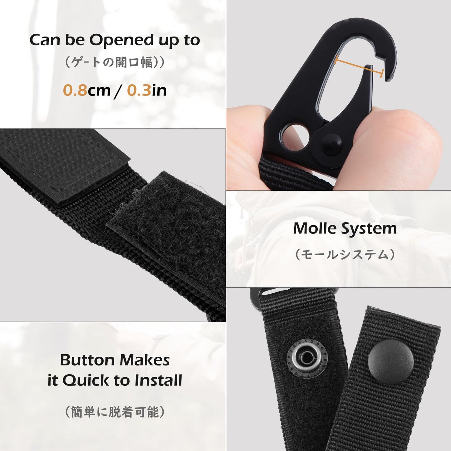 TRIWONDER Tactical Molle Key Ring Gear Key Keeper Nylon Keychain Belt Pouch Key Chain Webbing Holder Military Utility Hanger Keychain Hook (Black - 4)