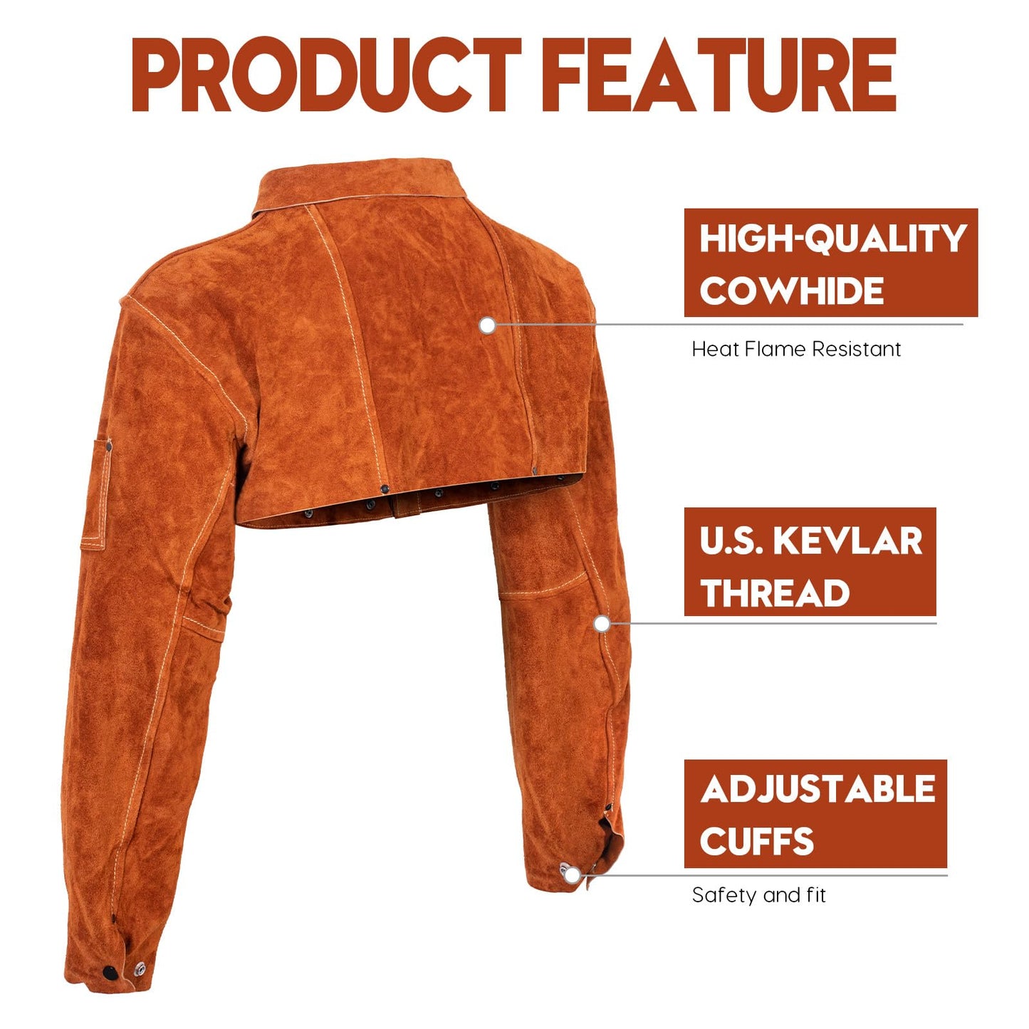QeeLink Leather Welding Cape Sleeve - Heat Resistant Heavy Duty Leather - Adjustable Collar for Men and Women (Brown, Large)