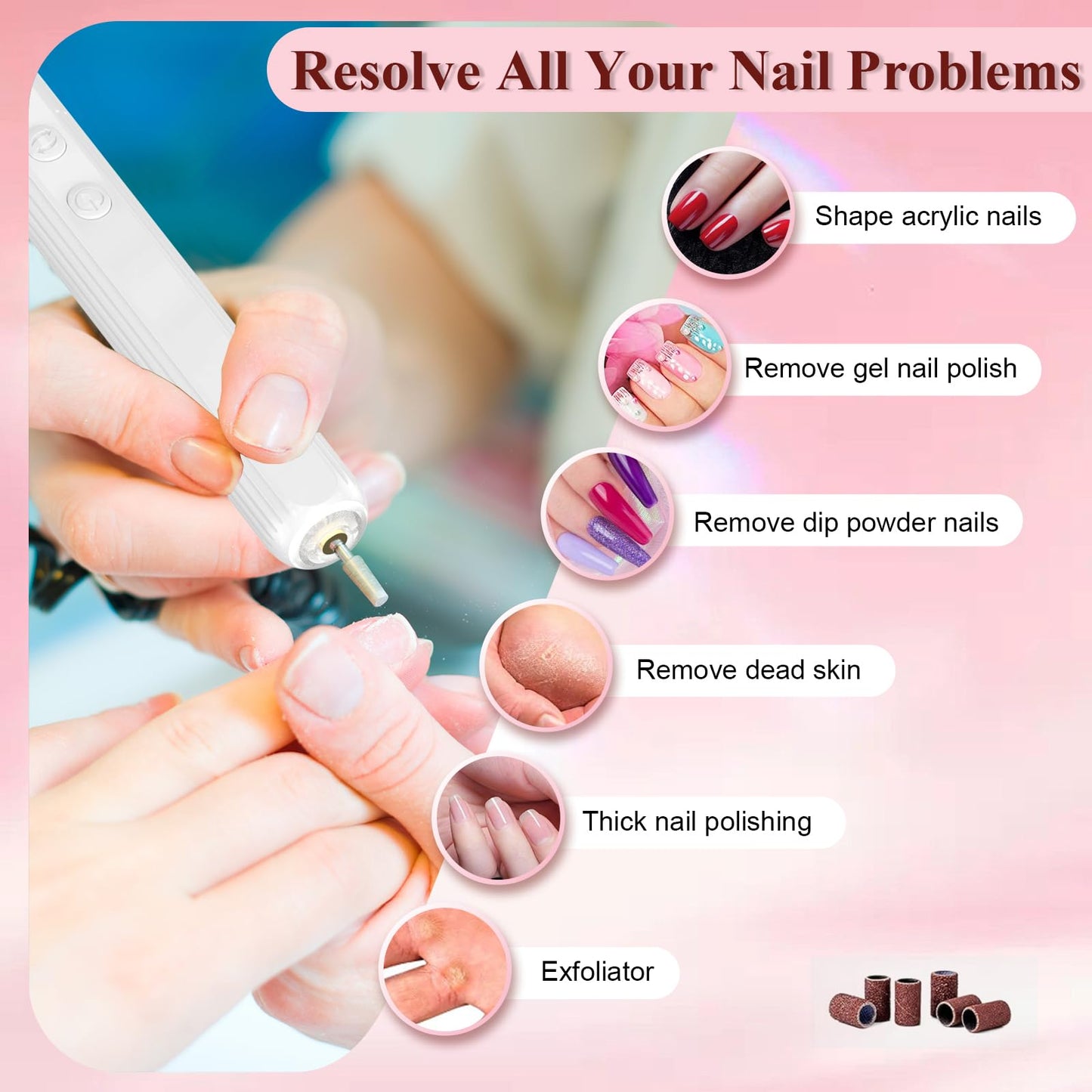 Professional Nail Drill Set, 2,0000 RPM Electric Nail File with 12 Grinding Head & 100Pcs Sanding Bands for Acrylic Gel Nails, Manicure and Polishing (Beige)