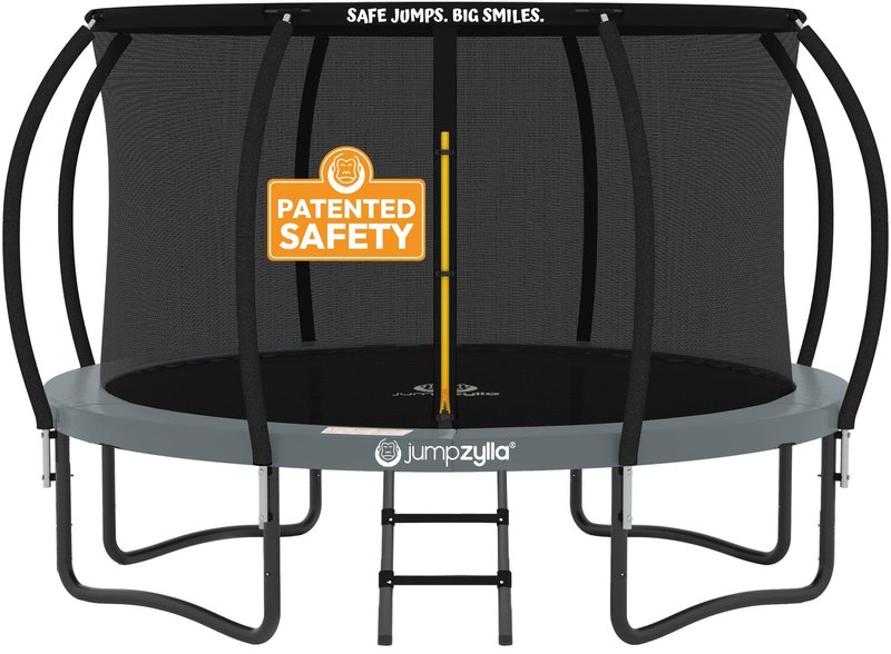 JUMPZYLLA Trampoline Outdoor 8FT 10FT 12FT 14FT 15FT 16FT with Enclosure, Non-Slip Ladder & Anti-Rust Coated Frame, ASTM Approved Recreational Backyard Large Trampoline with Net for Kids & Adults